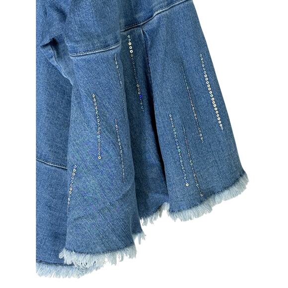 Ashley Stewart Blue Trumpet Sleeve Button Down Distressed Jacket Size 22/24 - Picture 5 of 12